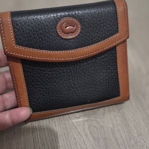 Dooney & Bourke Black Pebbled Leather Wallet with Brown Trim
